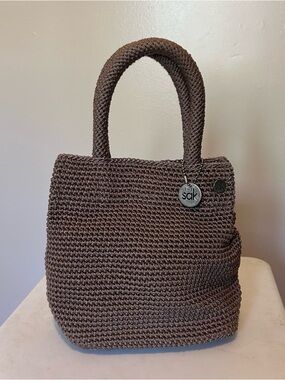 The Sak Crochet Fabric Woven Handbag Mini Tote Taupe